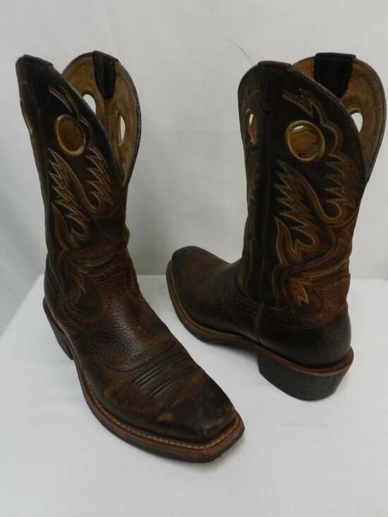 Ariat Men Size 9 M Leather Heritage Roughstock Cowboy boots embroidered brown main image 13